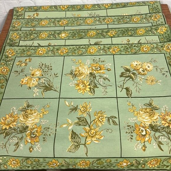 APRIL CORNELL 2000 set of 4 cotton, green and yellow - Picture 2 of 7